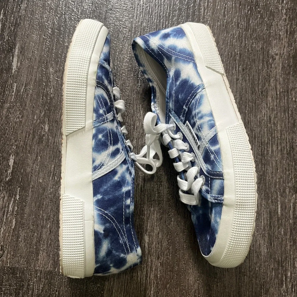 Superga Tie Dye Canvas Sneakers Women Blue White Low Top Shoes EU 39.5 / US 8.5